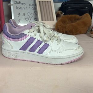 adidas Kids White Sneakers with Lavender and Light Pink Accents